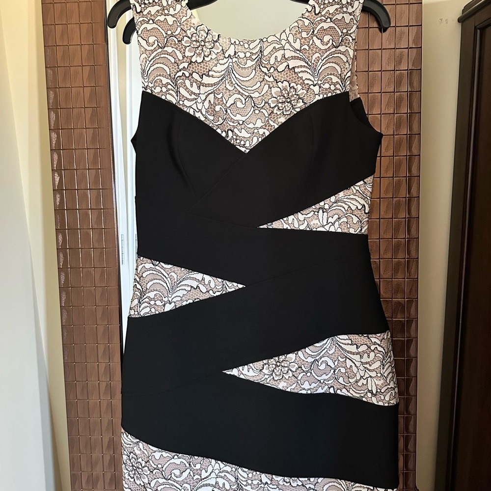 BCBGMaxAzria Black and Silver Sheath Mini Dress